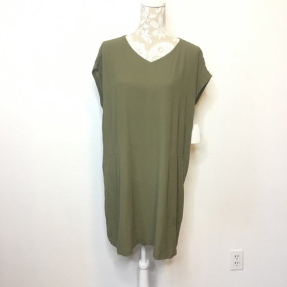 NWT Eileen Fisher Shift Dress Extra SMALL Olive